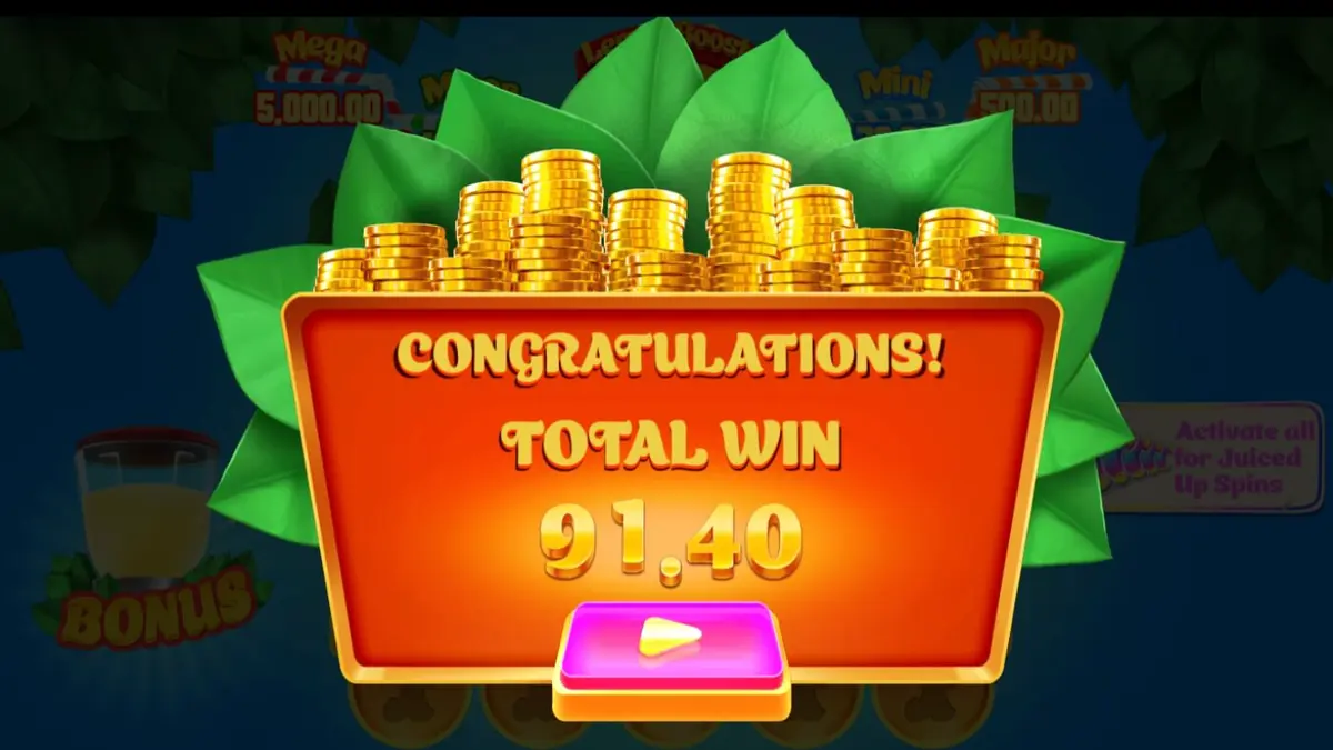 Tampilan visual slot Lucky Lemons 2 Juiced Up dengan simbol buah yang cerah dan latar belakang pop-art.